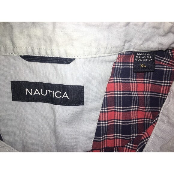 Nautica shirt Mens XL red navy blue plaid button up long sleeve Country Casual - Picture 3 of 7